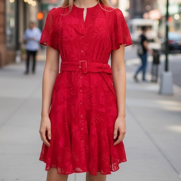 Anthropologie Dresses & Skirts - NEW Anthropologie Ranna Gill Red Scarlette Embroidered Shirt Dress SZ S